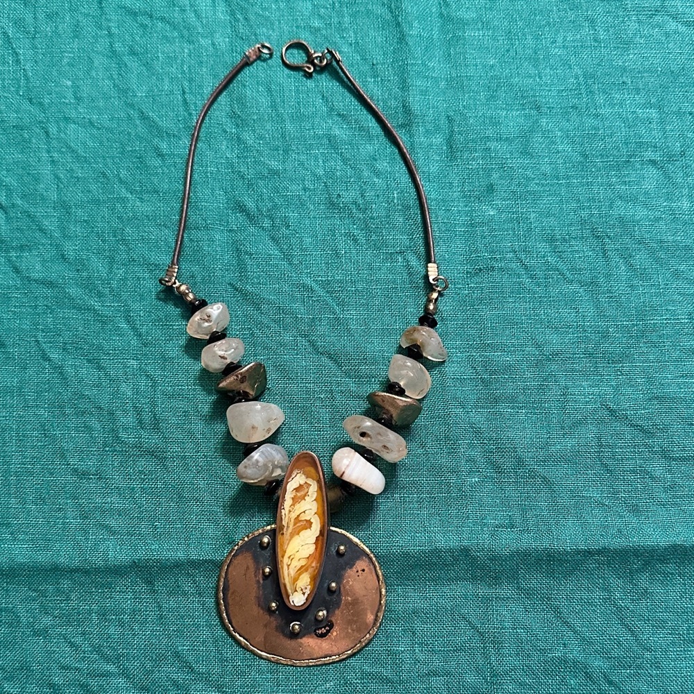 Brutalist Artisan Mixed Stone and Metal Handcrafted Necklace